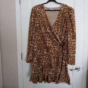 silky leopard print mock wrap dress